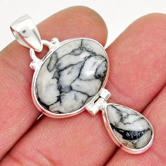 925 sterling silver 14.90cts natural white pinolith oval pendant jewelry y21389