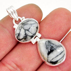 925 sterling silver 15.80cts natural white pinolith oval pendant jewelry y21398