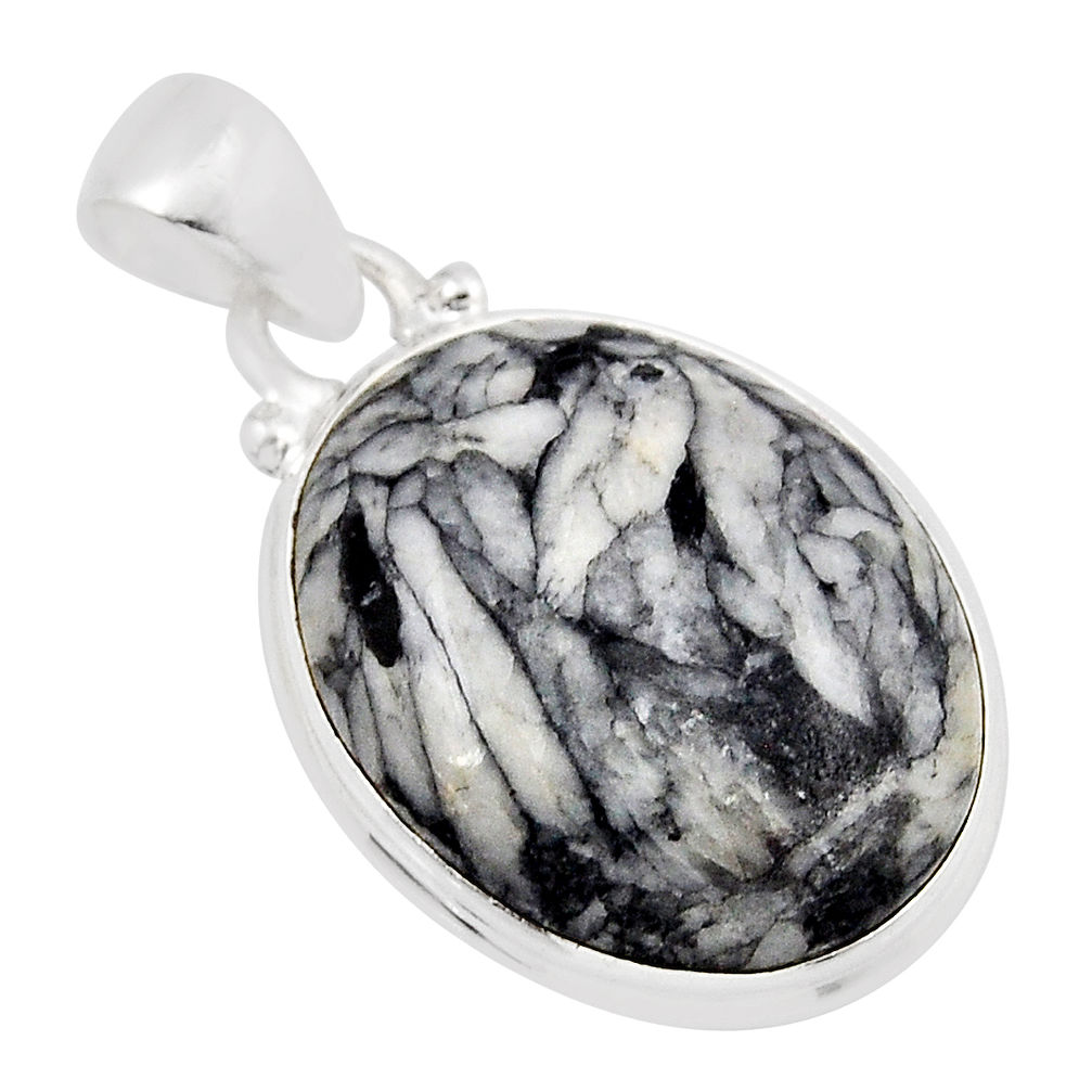 925 sterling silver 13.94cts natural white pinolith oval pendant jewelry y47643