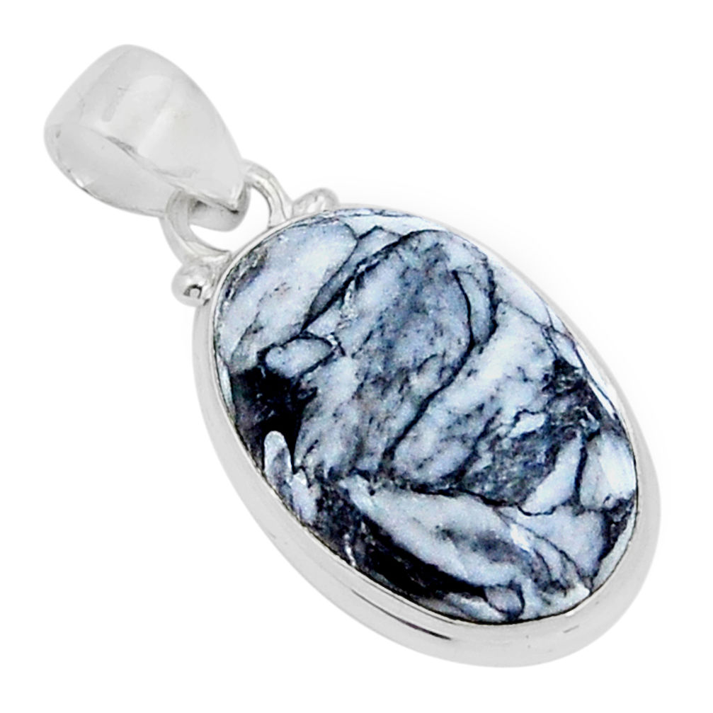 925 sterling silver 13.54cts natural white pinolith oval pendant jewelry y5079