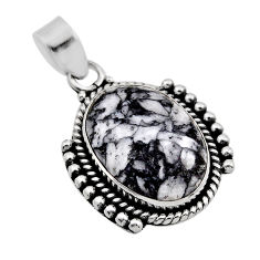 925 sterling silver 14.09cts natural white pinolith oval pendant jewelry y92355