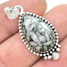 925 sterling silver 14.62cts natural white pinolith pear pendant jewelry u45634