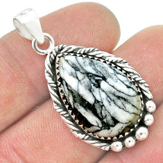 925 sterling silver 14.50cts natural white pinolith pear pendant jewelry u45715
