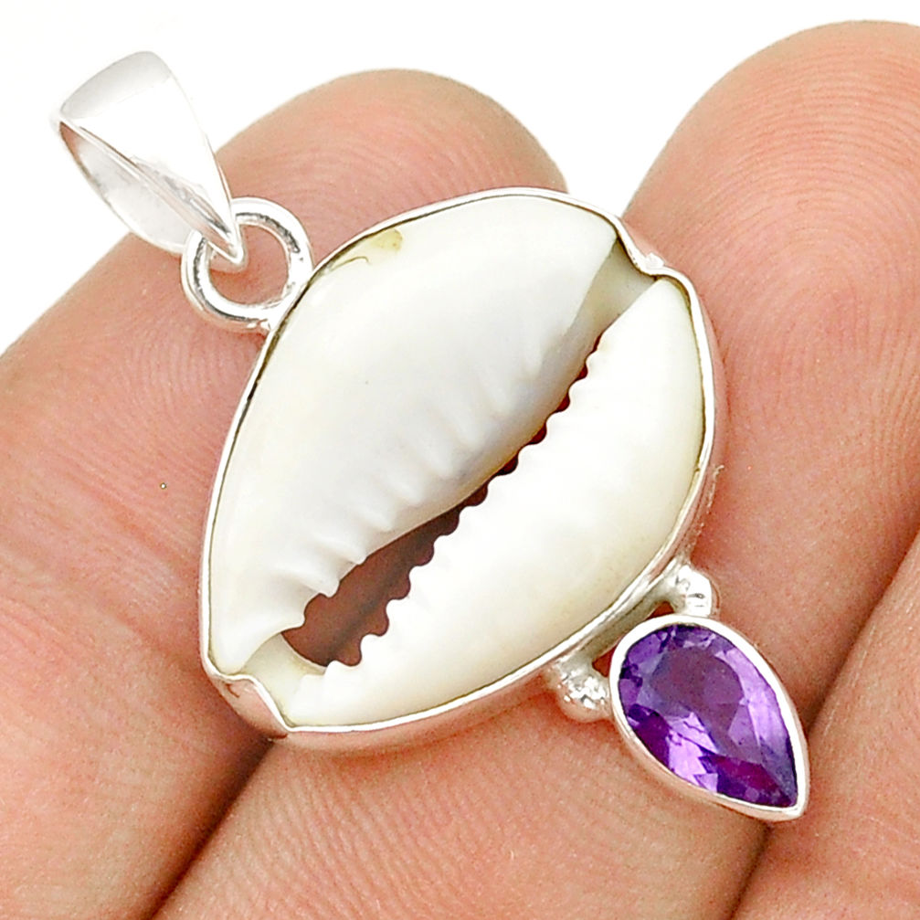 925 sterling silver 9.96cts natural white shell amethyst pendant jewelry u84124