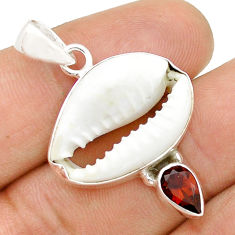 925 sterling silver 9.18cts natural white shell garnet pendant jewelry u84128