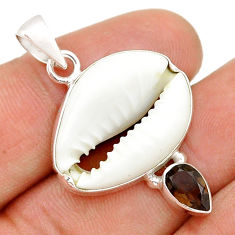 925 sterling silver 11.62cts natural white shell smoky topaz pendant u84133