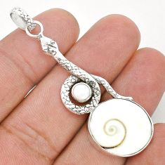 925 sterling silver 16.79cts natural white shiva eye pearl snake pendant u78724