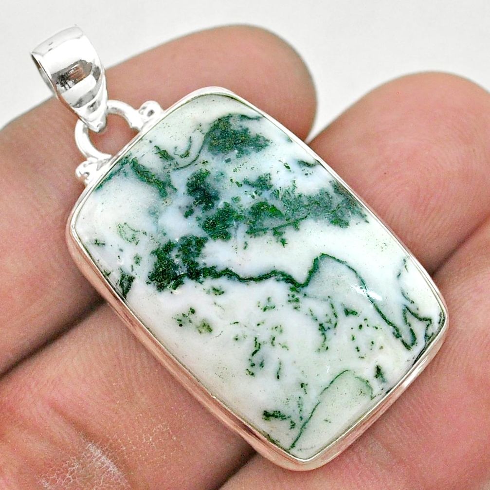 925 sterling silver 25.03cts natural white tree agate octagan pendant t42799