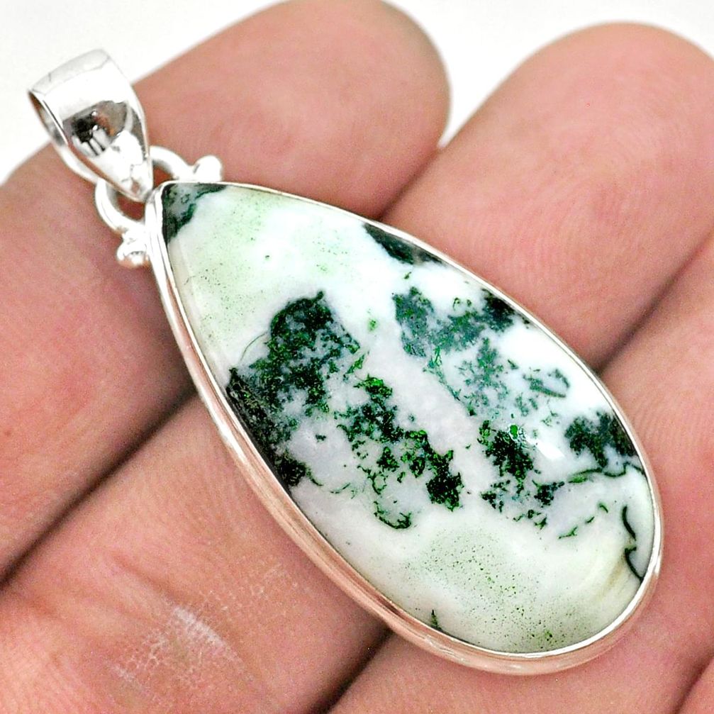 925 sterling silver 21.48cts natural white tree agate pear shape pendant t42792