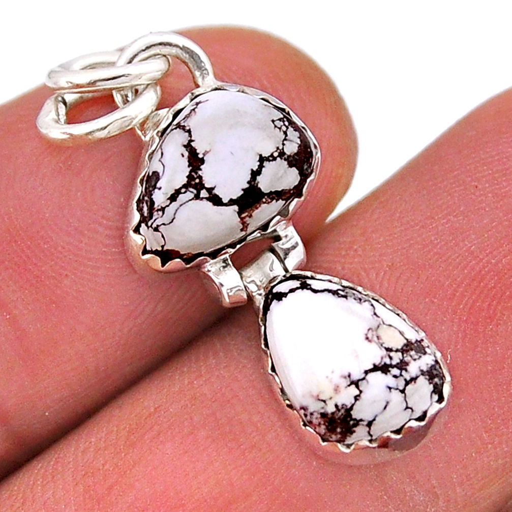 925 sterling silver 4.53cts natural white wild horse magnesite pendant n48144