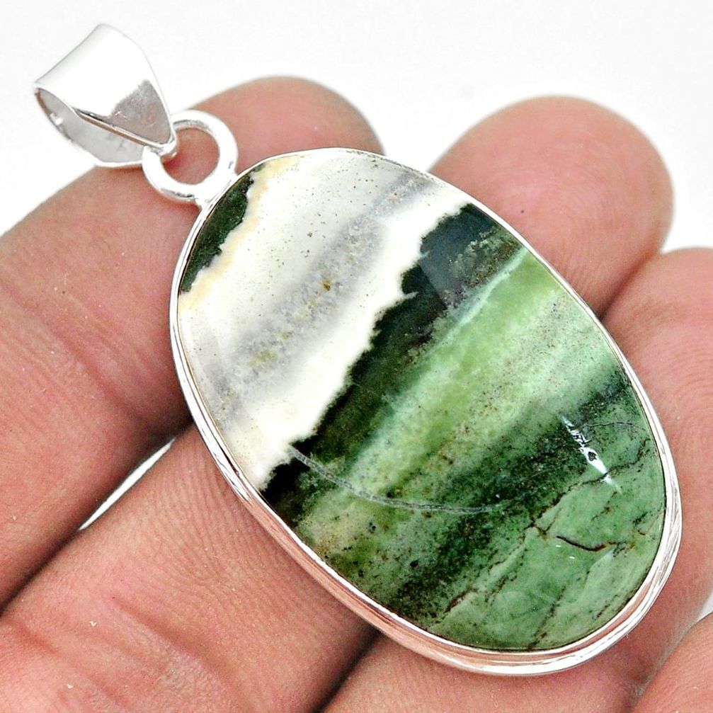 925 sterling silver 33.10cts natural white zebra jasper oval pendant t41912