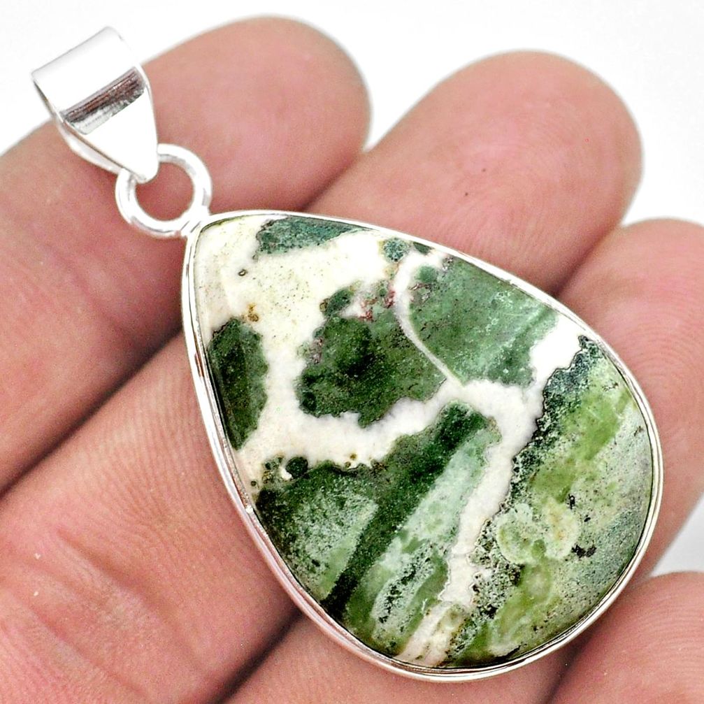 925 sterling silver 27.05cts natural white zebra jasper pear pendant t41910