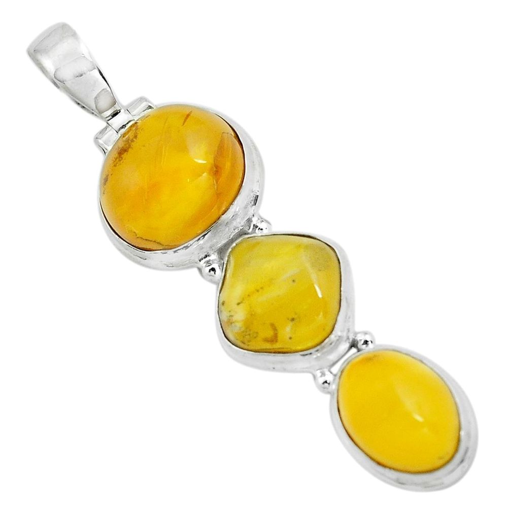 925 sterling silver 14.72cts natural yellow amber bone fancy pendant p67376