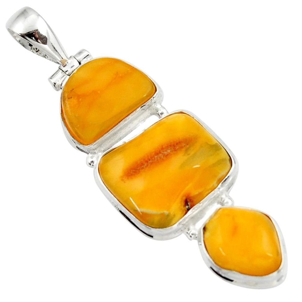 925 sterling silver 18.68cts natural yellow amber bone pendant jewelry d43064