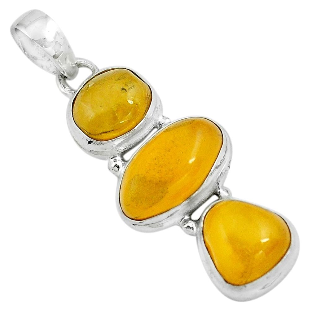 925 sterling silver 11.04cts natural yellow amber bone pendant jewelry p67372