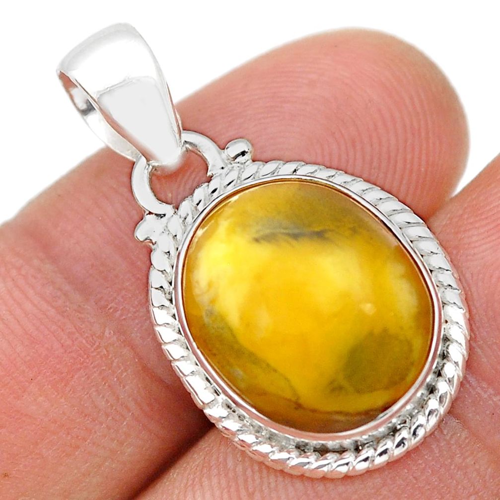 925 sterling silver 7.93cts natural yellow amber bone pendant jewelry u75045