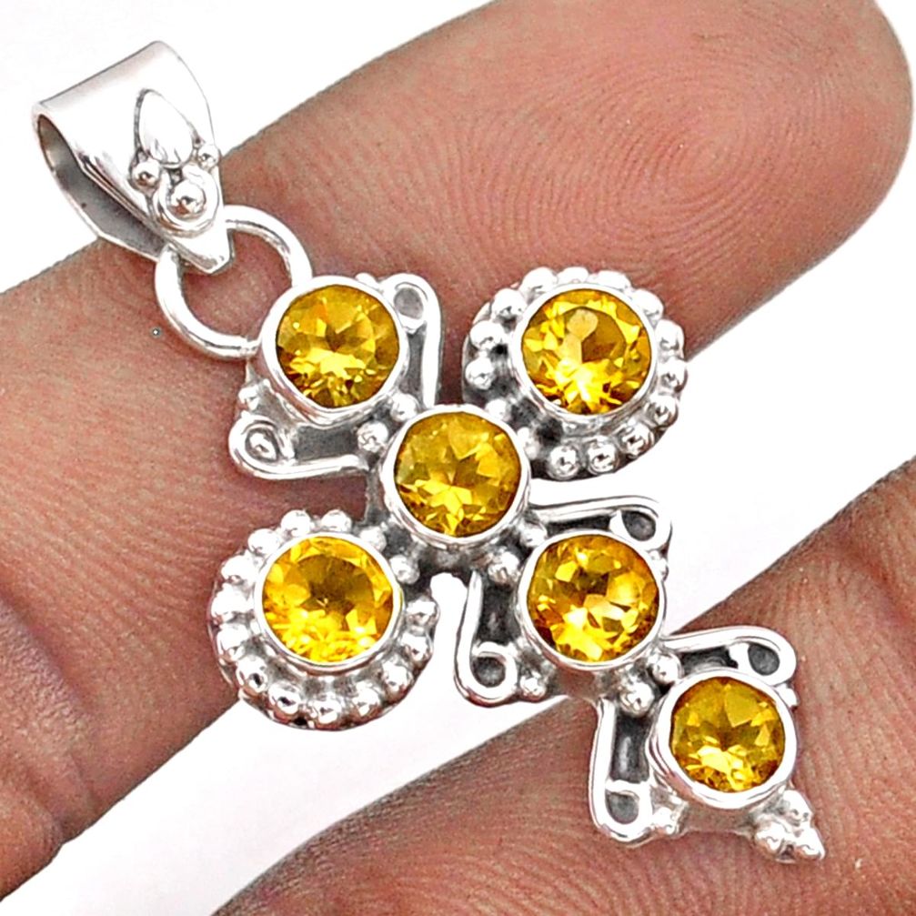 925 sterling silver 5.52cts natural yellow citrine holy cross pendant t92419