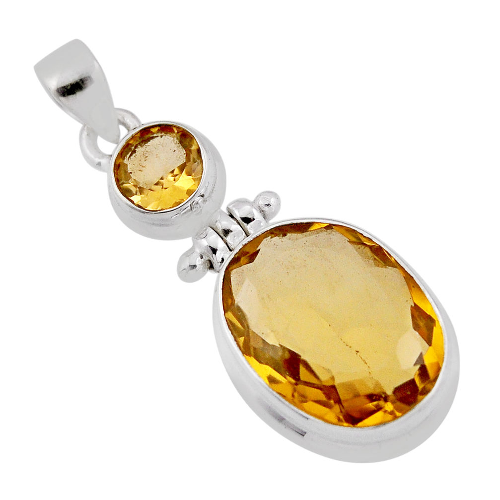 925 sterling silver 13.36cts natural yellow citrine oval pendant jewelry n37893