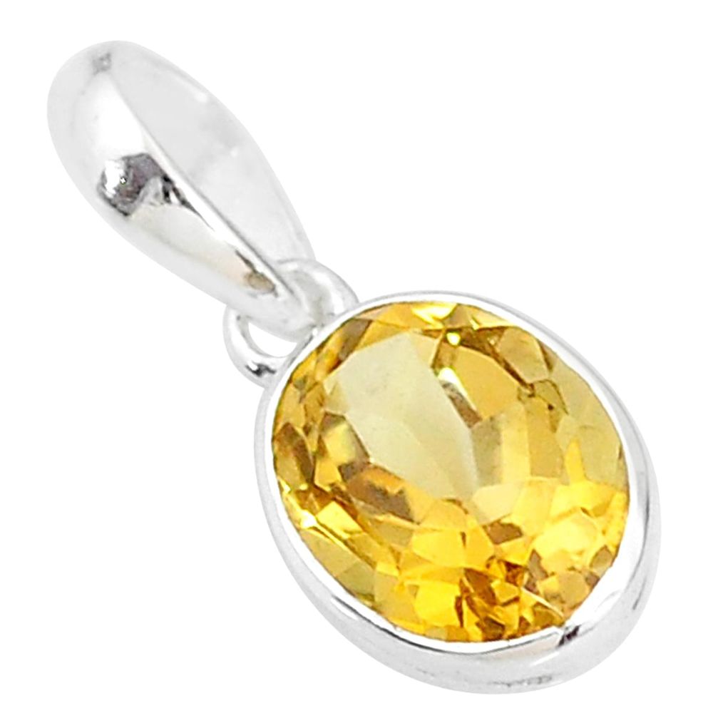 925 sterling silver 1.64cts natural yellow citrine oval handmade pendant t7664