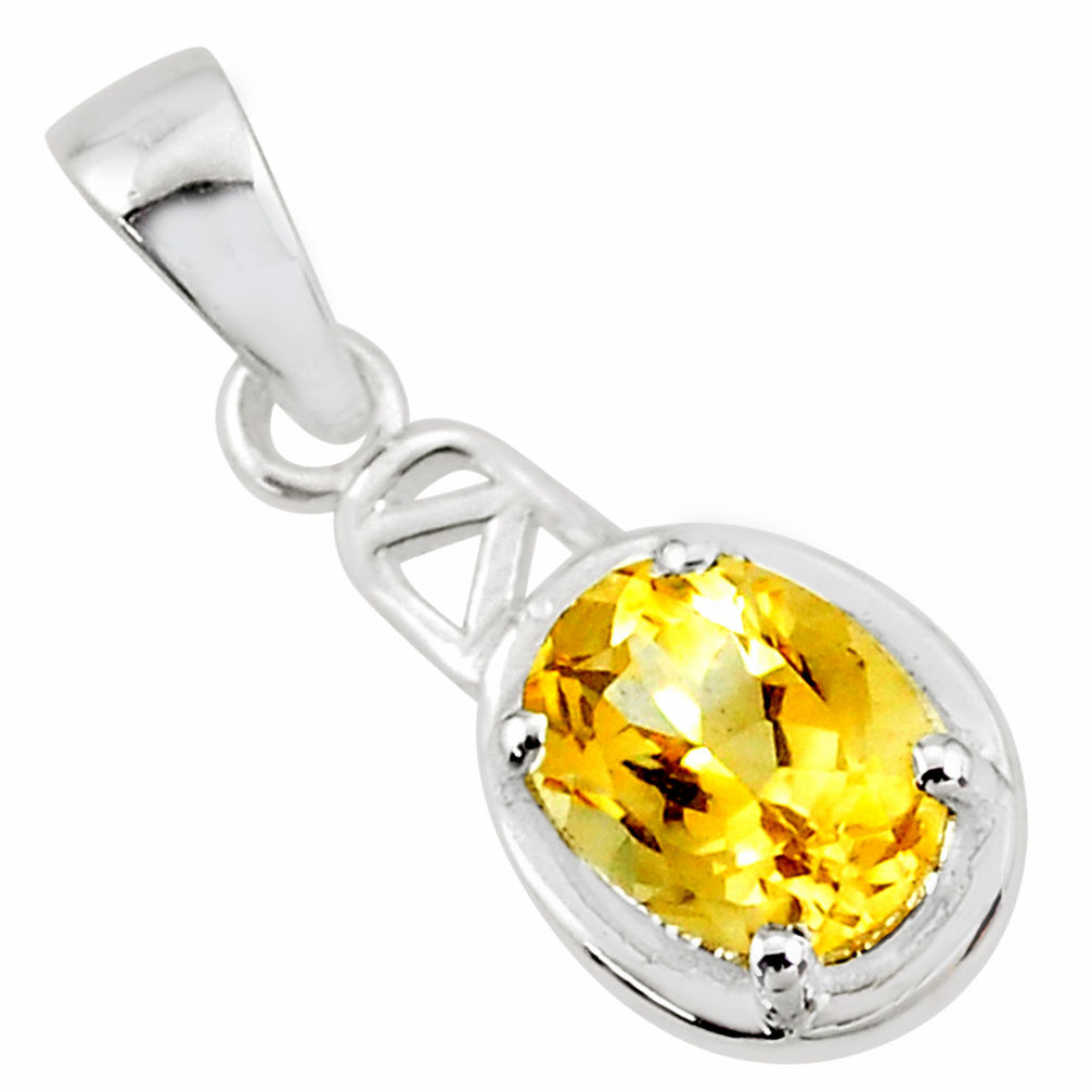 925 sterling silver 2.01cts natural yellow citrine oval pendant jewelry t7904