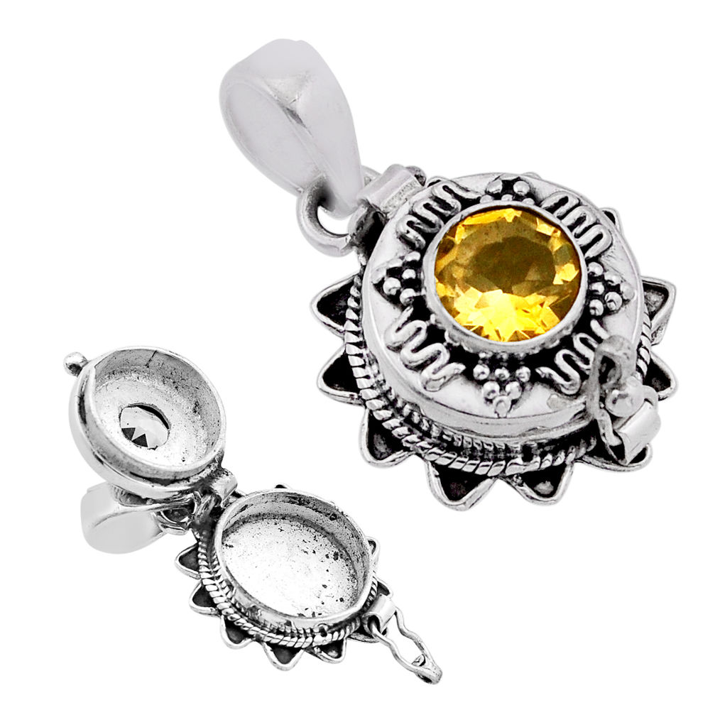 925 sterling silver 2.97cts natural yellow citrine poison box pendant n51518