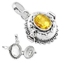 925 sterling silver 3.41cts natural yellow citrine poison box pendant u9398