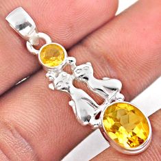 925 sterling silver 4.43cts natural yellow citrine two cats pendant u4167