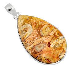 925 sterling silver 21.55cts natural yellow crinoid fossil pear pendant y77472