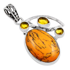925 sterling silver 18.36cts natural yellow mookaite oval citrine pendant n24942