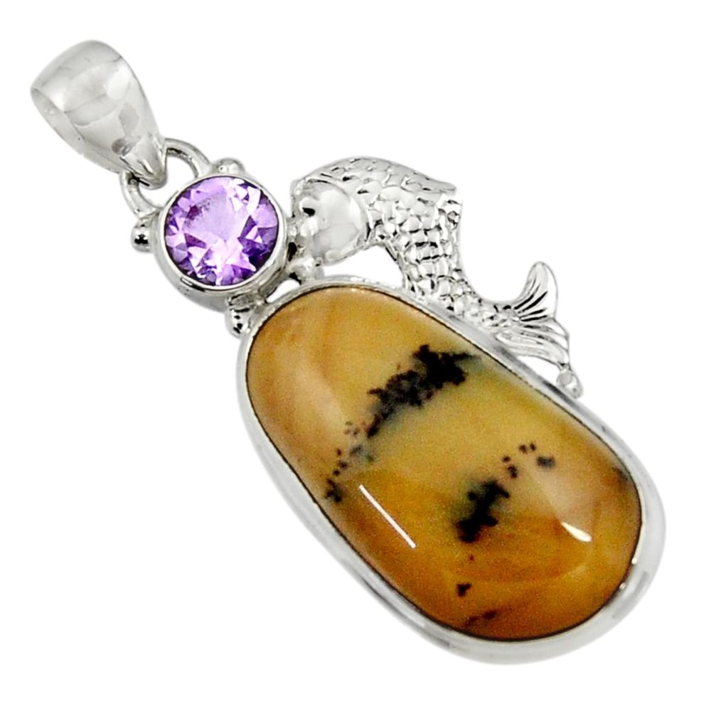 ver 23.11cts natural yellow opal amethyst fish pendant d44566