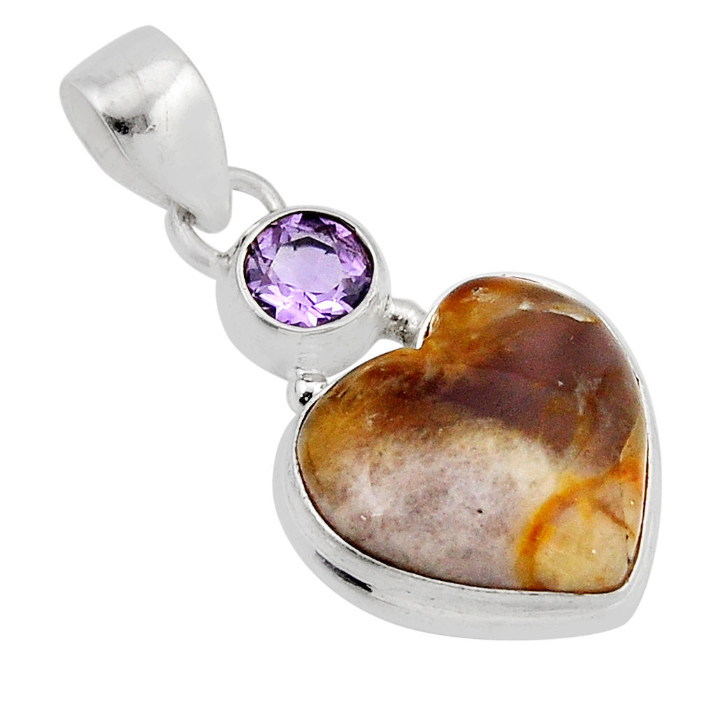 925 sterling silver 12.07cts natural yellow plume agate amethyst pendant y51683