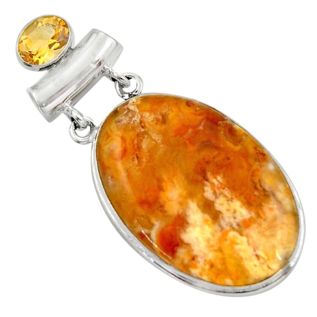925 sterling silver 28.08cts natural yellow plume agate citrine pendant r41657