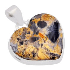 925 sterling silver 15.79cts natural yellow plume agate heart pendant n51176