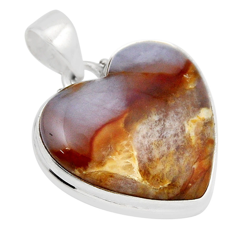 925 sterling silver 18.36cts natural yellow plume agate heart pendant y51693