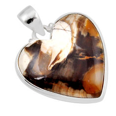 925 sterling silver 18.36cts natural yellow plume agate heart pendant y51695