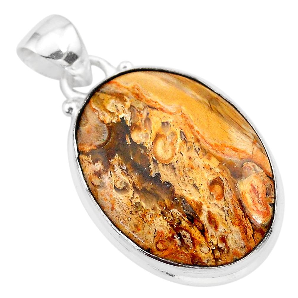 925 sterling silver 14.20cts natural yellow plume agate oval pendant t28613