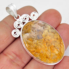 925 sterling silver 24.38cts natural yellow plume agate oval pendant y9518