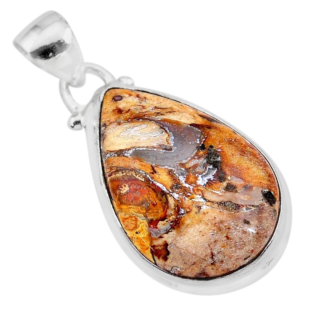 925 sterling silver 13.70cts natural yellow plume agate pear pendant t28607