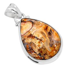925 sterling silver 16.70cts natural yellow plume agate pear pendant t28616