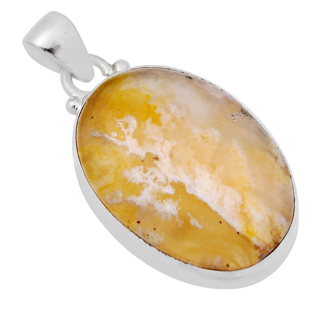 925 sterling silver 17.42cts natural yellow plume agate pendant jewelry n29369