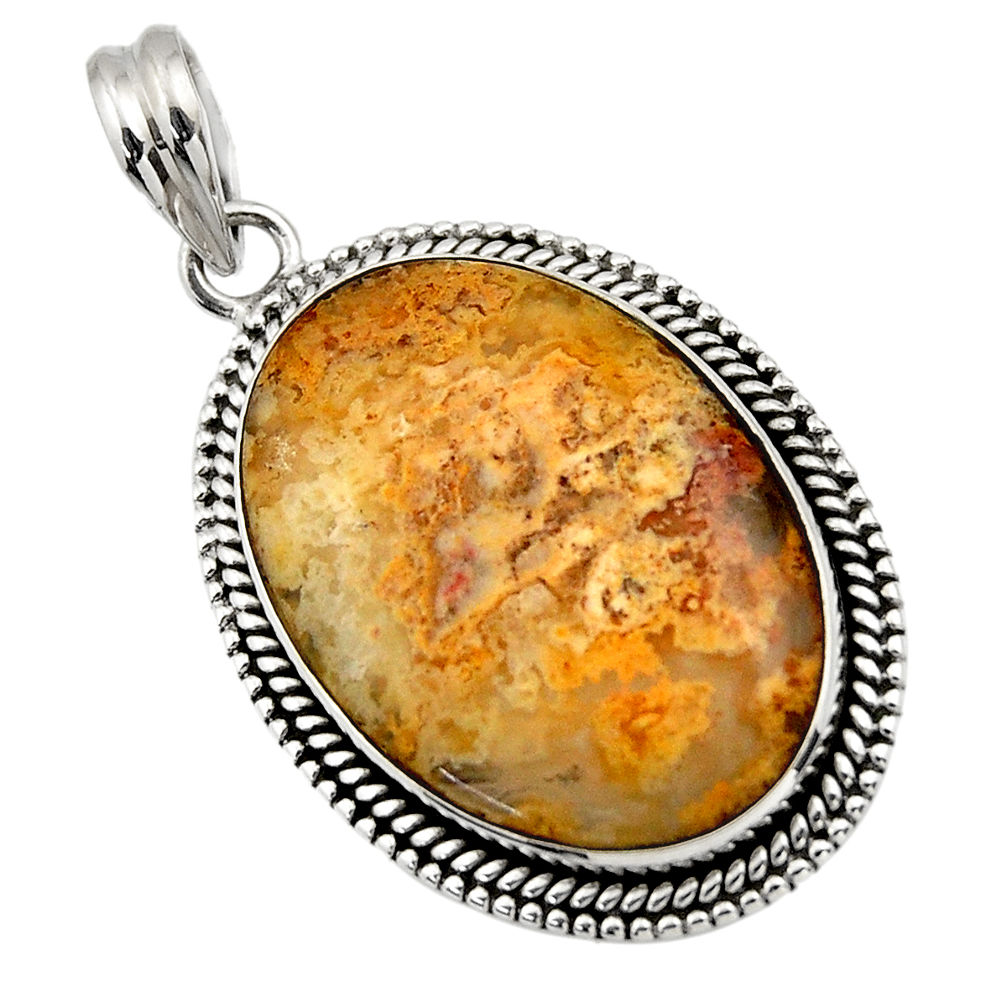 925 sterling silver 24.62cts natural yellow plume agate pendant jewelry r32084