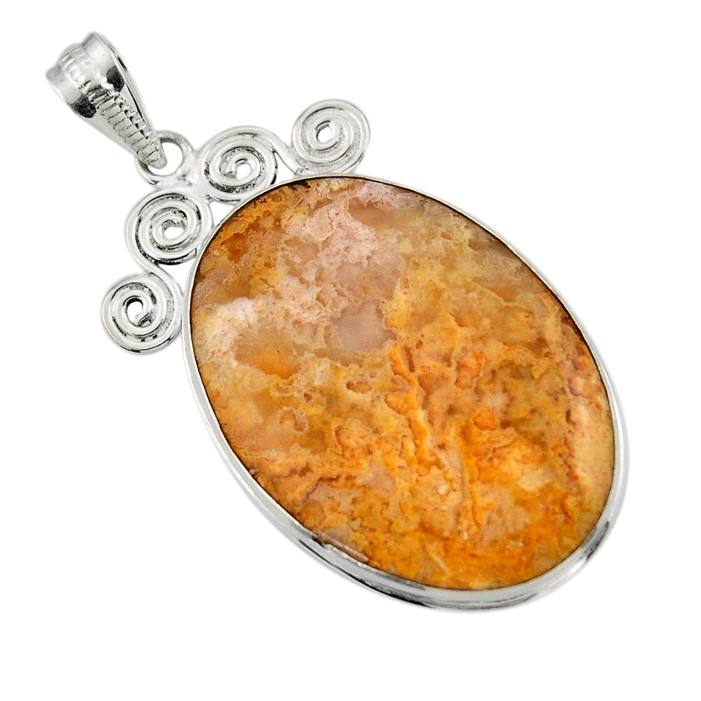 925 sterling silver 24.38cts natural yellow plume agate pendant jewelry r32088