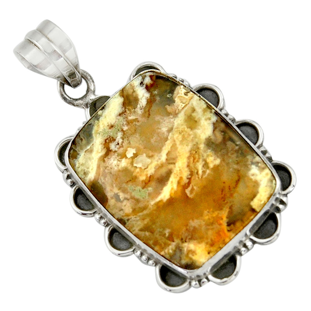 925 sterling silver 19.72cts natural yellow plume agate pendant jewelry r41720