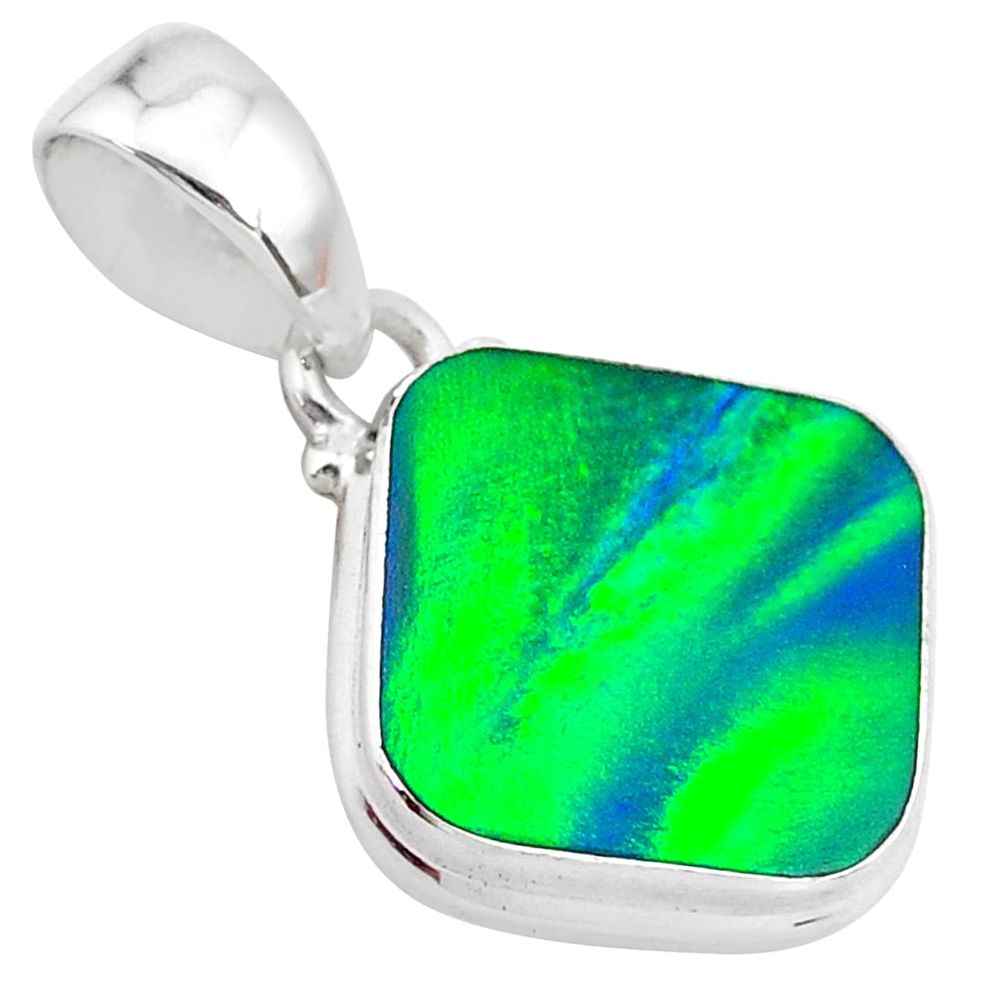 925 silver 4.09cts northern lights aurora opal (lab) cushion pendant t25810