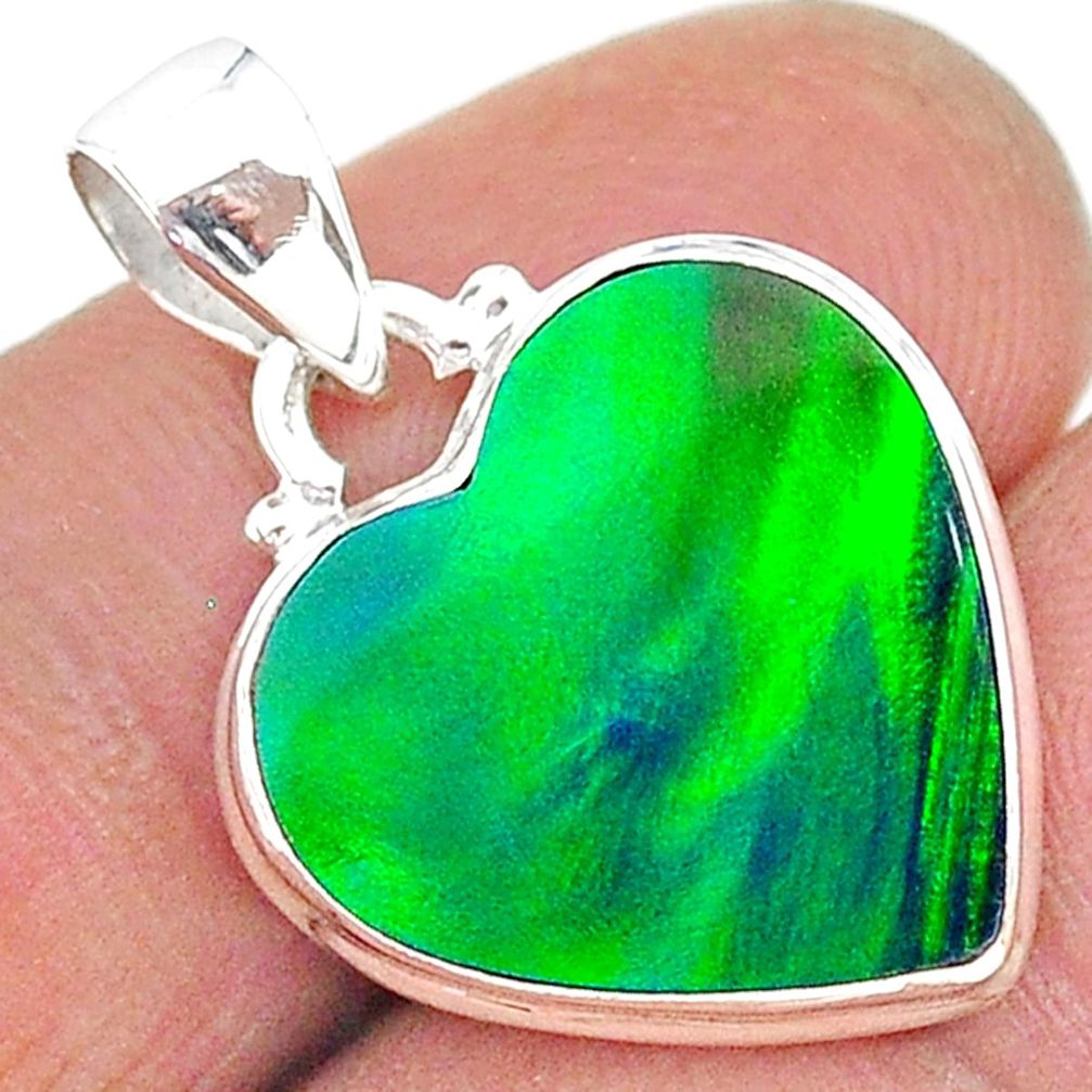 925 silver 7.82cts northern lights aurora opal (lab) heart pendant t17052