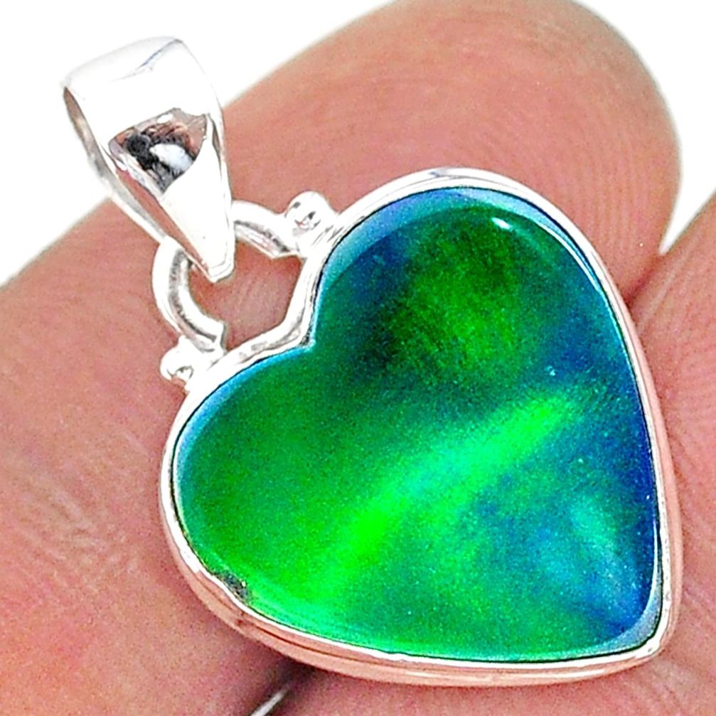 925 silver 7.82cts northern lights aurora opal (lab) heart pendant t17055