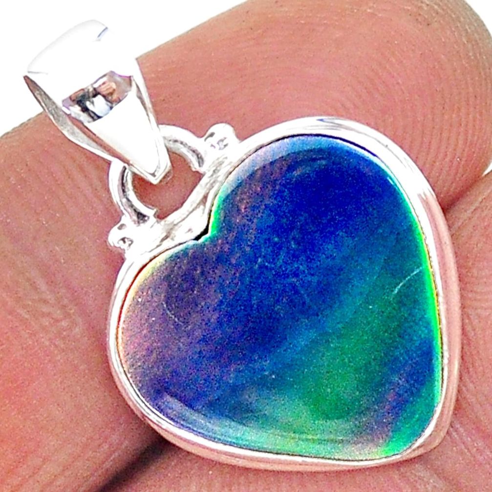 925 silver 8.23cts northern lights aurora opal (lab) heart pendant t17059