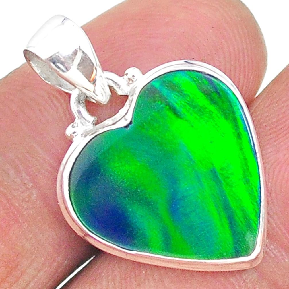 925 silver 6.46cts northern lights aurora opal (lab) heart pendant t17092