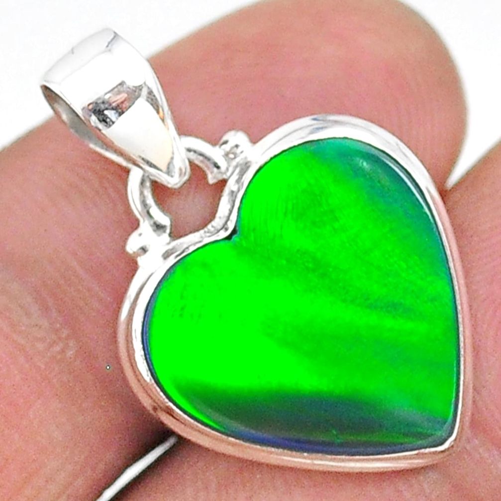 925 silver 7.34cts northern lights aurora opal (lab) heart pendant t17097