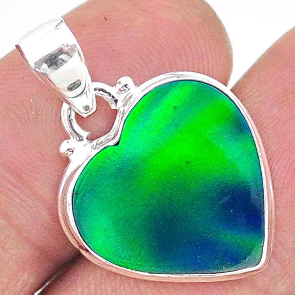 925 silver 7.15cts northern lights aurora opal (lab) heart pendant t17099